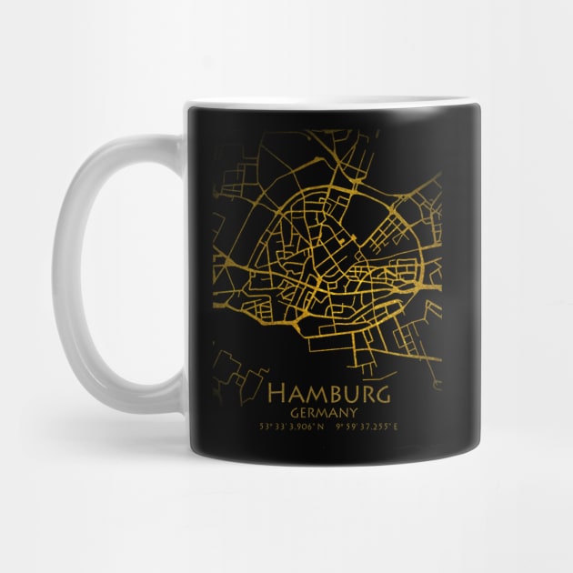 Hamburg City Map Gold Germany by City Map